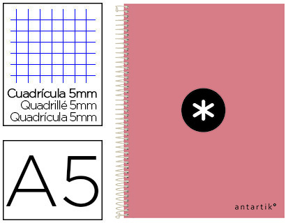 Caderno Espiral A5 Antartik Capa Dura 80F 100g Quadricula 5mm Coral