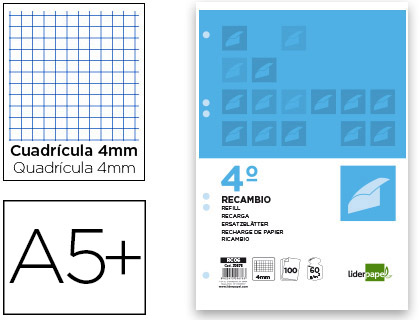 Recarga Quarto 100 F 6Tc-01 Quadriculado 4 mm 6 Furos Universal c/ Margem