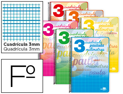 Caderno Espiral Folio 80 Folhas Cuadriculado Pautado 3 mm 70g c/ Margem Cores