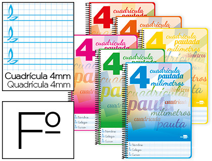 Caderno Espiral Folio 80 Folhas Cuadriculado Pautado 4 mm 70g c/ Margem Cores