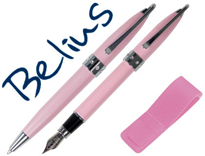Conjunto  Esferográfica e Caneta Brena Rosa Lacado Cristal