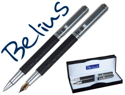 Conjunto  Esferográfica e Caneta Zadar Preto Corpo Imitação Pele