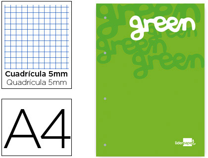 Recarga Colada Quadricula de 5 mm Verde A4 Natural 100F 100 g/m2