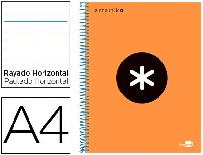 Caderno Espiral A4 Micro Antartik Capa Forrada 120F 100G Pautado Laranja F.