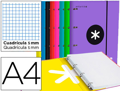 Pasta c/ Recarga e Aba Antartik A4 Quadricula 5mm Forrada 4 Aneis Redondois 40mm Cores Sortidas