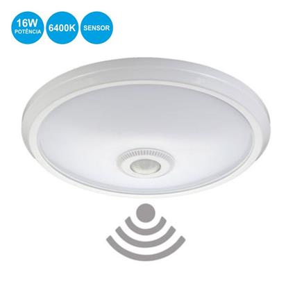 APLIQUE LED DE SUPERFICIE COM SENSOR 16W 1100 LUMENS 6.400K LUZ FRIA 