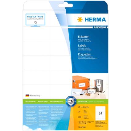 Labels 70x36 Mm 25 Sheets Din A4 600 Units One Size White