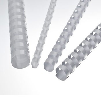 Lombadas para encadernação plásticas (medidas menores) Cor: Branco Diâmetro / capacidade de folhas: 19 mm / 165 fls