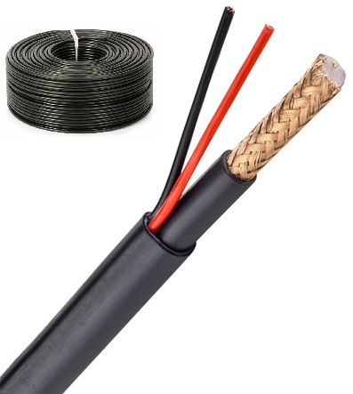 Bobine Cabo Prof. Vigilância Coaxial RG59 e Alimentação (100 mts) - Preto