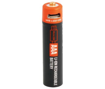 Pilha de Lítio Recarregável R03 AAA 1,5V 550mAh c/ Carregamento USB