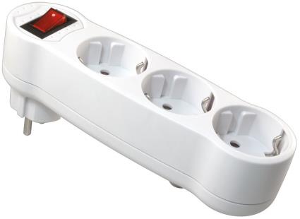 Extensão com 3 Tomadas Schuko com Interruptor  MEL-050 16A 3500W 250V Branco