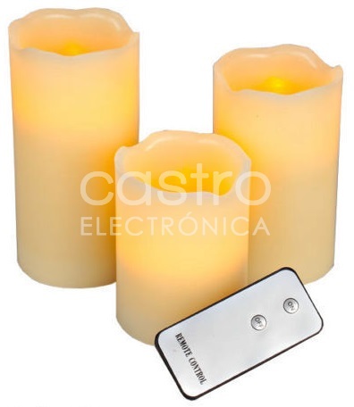 Pack 3 Velas em Cêra Decorativas/Ambientadoras em LED c/ Comando ON-OFF