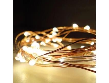 GRINALDA BRANCO QUENTE 40 LEDS A PILHAS COM CABO ARAME COBRE IP20 2M