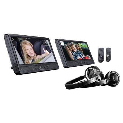 Leitor de DVD Portátil Duplo c/ 2 Monitores DVP 1045 10 Preto) - 