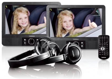Leitor de DVD Portátil c/ 2 Monitores e 2 Auscultadores MES 415 9 (Preto) - 