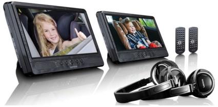 Leitor de DVD Portátil Duplo c/ 2 Monitores DVP 1047 10 Preto) - 