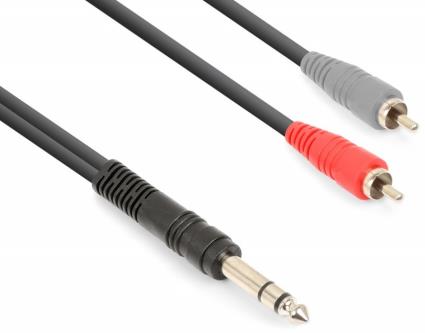Cabo Jack 6,3mm Macho Stereo -> 2 RCA Macho (3 mts) - 