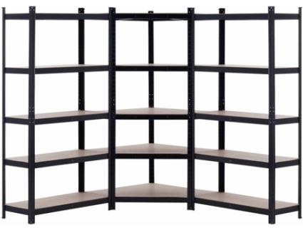 Conjunto 2 Estantes  02076 (Preto e Castanho - Aço Galvanizado e MDF - 90x40x180 cm)