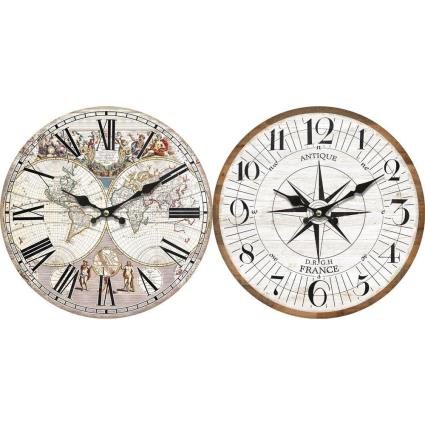 Relógio de Parede DKD Home Decor Branco Madeira MDF Mapa do Mundo (34 x 4 x 34 cm) (2 pcs)