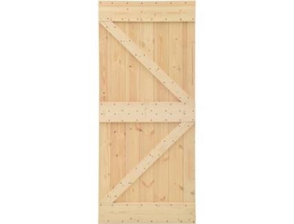 Porta de Correr com Ferragens  (Castanho - Madeira - 80x210 cm)