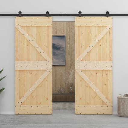 Porta de Correr com Ferragens  Castanho (Madeira - 90x210 cm)