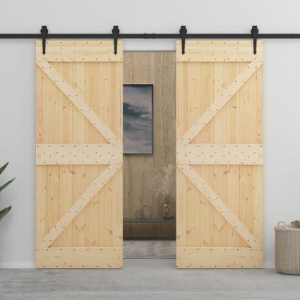 Porta de Correr com Ferragens  Castanho (Madeira - 100x210 cm)