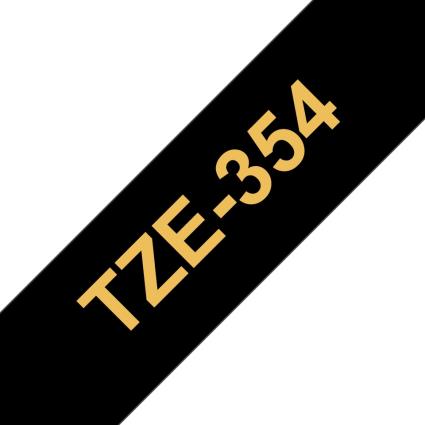 Compatible Brother TZe354 cinta laminada de etiquetas - Texto dorado sobre fondo negro - Ancho 24mm x 8 metros