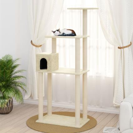 Árvore para gatos c/ postes arranhadores sisal 147 cm cor creme
