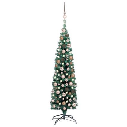 Árvore de Natal artificial fina c/ luzes LED/bolas 120 cm verde