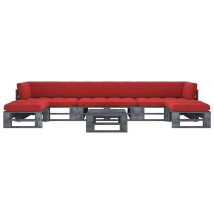 6 pcs conj. lounge paletes c/ almofadões pinho impregnado cinza