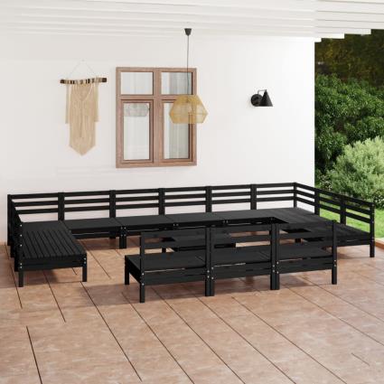 14 pcs conjunto lounge de jardim pinho maciço preto