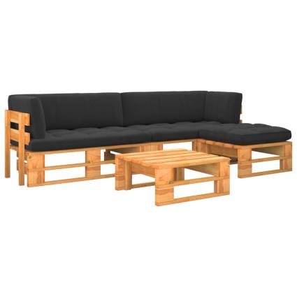 4 pcs conj. lounge paletes + almofadões pinho castanho mel