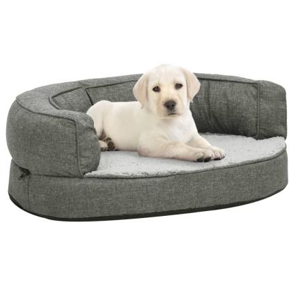 Cama para cães ergonómica 60x42cm aspeto linho pelúcia cinzento