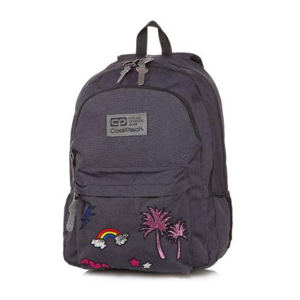 Mochila Escolar  Hippie Sparkling Badges Cinza 45cm