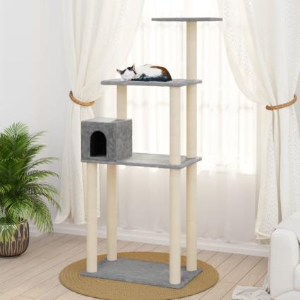 Árvore p/ gatos c/ postes arranhadores sisal 147cm cinza-claro