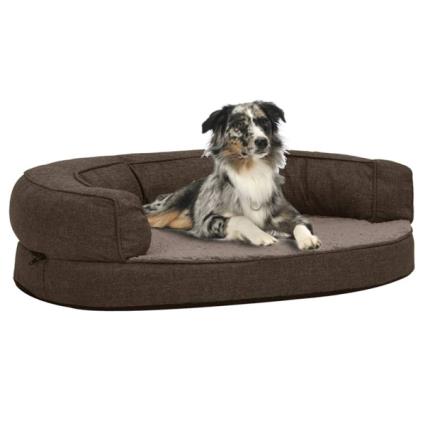 Cama para cães ergonómica 75x53cm aspeto linho pelúcia castanho