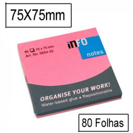 Bloco Notas Adesivo 75mmx75mm Rosa Forte 80 Folhas