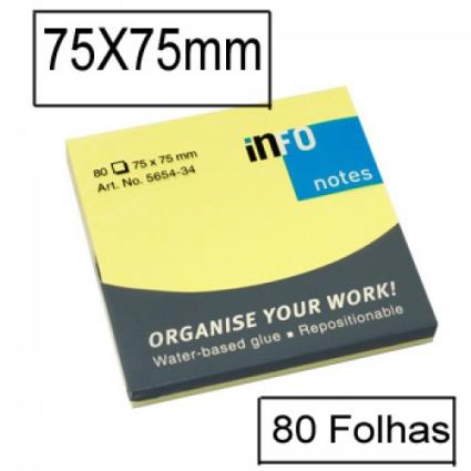Bloco Notas Adesivo 75mmx75mm Amarelo Forte 80 Folhas