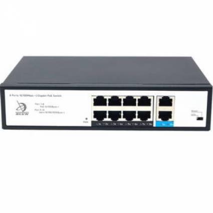 Switch 8P 100MBPS + 2P 1GBPS,  SP5200-8F20G, 8POE, 30W por porta, 100W max, backplane de 7,6Gbps.