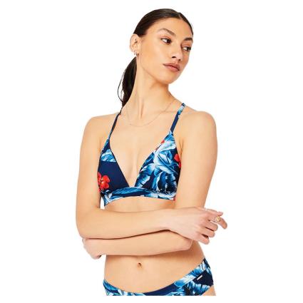 Top Maiô Vintage T-back Tri Bikini S Indo Leaf Blue