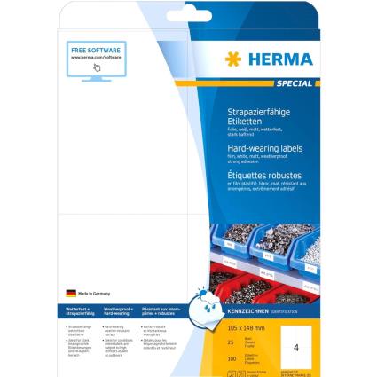 Hardwearing Labels 105x148 Mm 25 Sheets Din A4 100 Units One Size White
