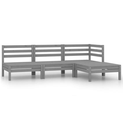 Conjunto Lounge de Jardim Pinho Maciço Cinzento 4 pcs