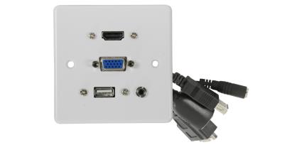 Placa Parede C/ Sockets Hdmi,vga,usb E Audio 3.5mm
