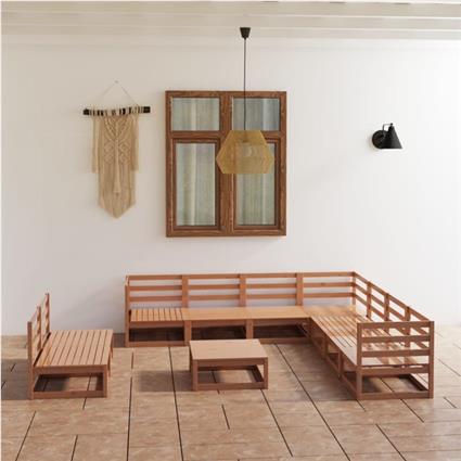 Conjunto Lounge de Jardim Pinho Sólido Castanho Mel 10 pcs