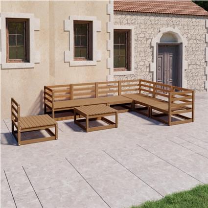 Conjunto Lounge de Jardim Pinho Sólido Castanho Mel 8 pcs
