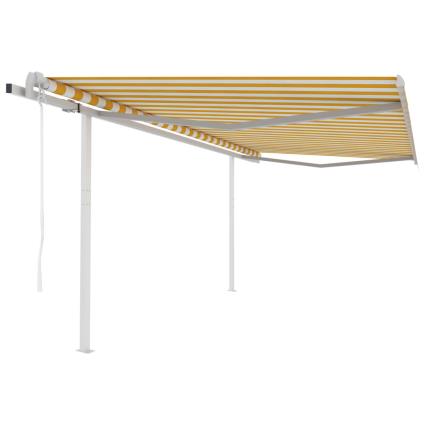 Toldo Retrátil Automático com Postes 4,5x3,5 M Amarelo e Branco