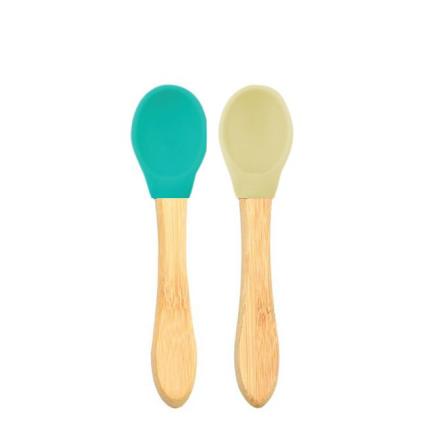 Colheres Bamboo e Silicone Conjunto Verde e Amarelo 6m+ 2unid.