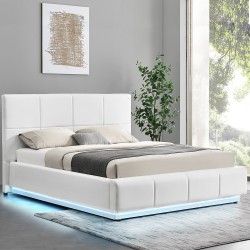 Cama de Casal Elevatória INFINITY com LED Branco (Pele Sintética) L160 x P200 cm
