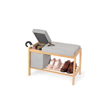 BANCO BAMBU COM CESTO ARMAZENAGEM E PRATELEIRA PARA SAPATOS 70,5X36X48CM