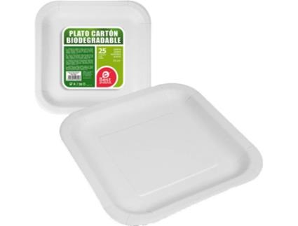 PACK 25UN PRATO QUADRADO BRANCO CARTÃO 23CM 